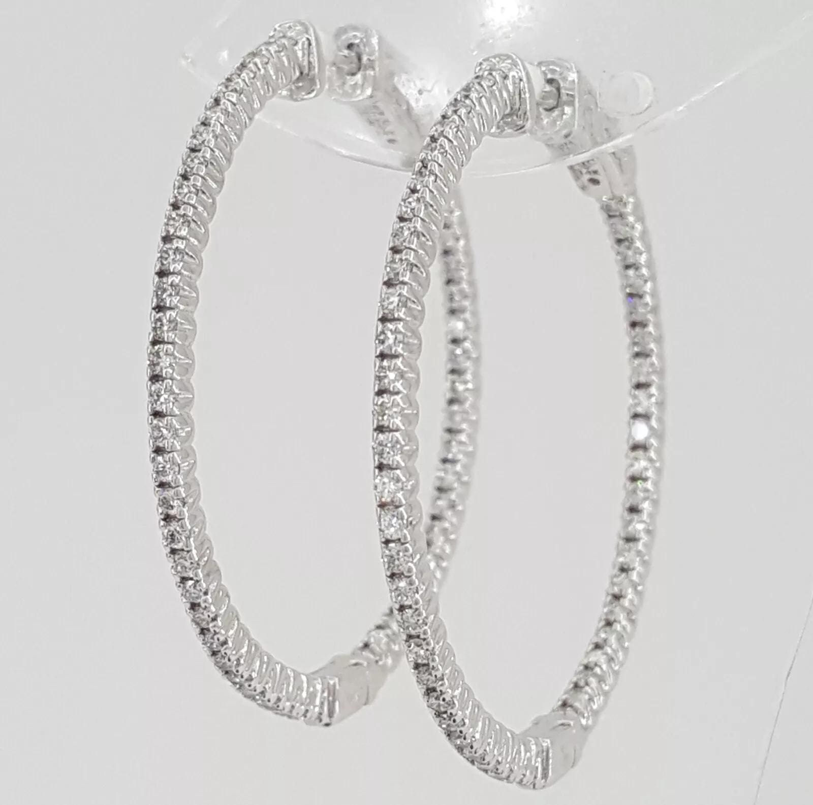 Inside Out Hoop Diamond Earrings 1.06 ct 14k White Gold 36 mm