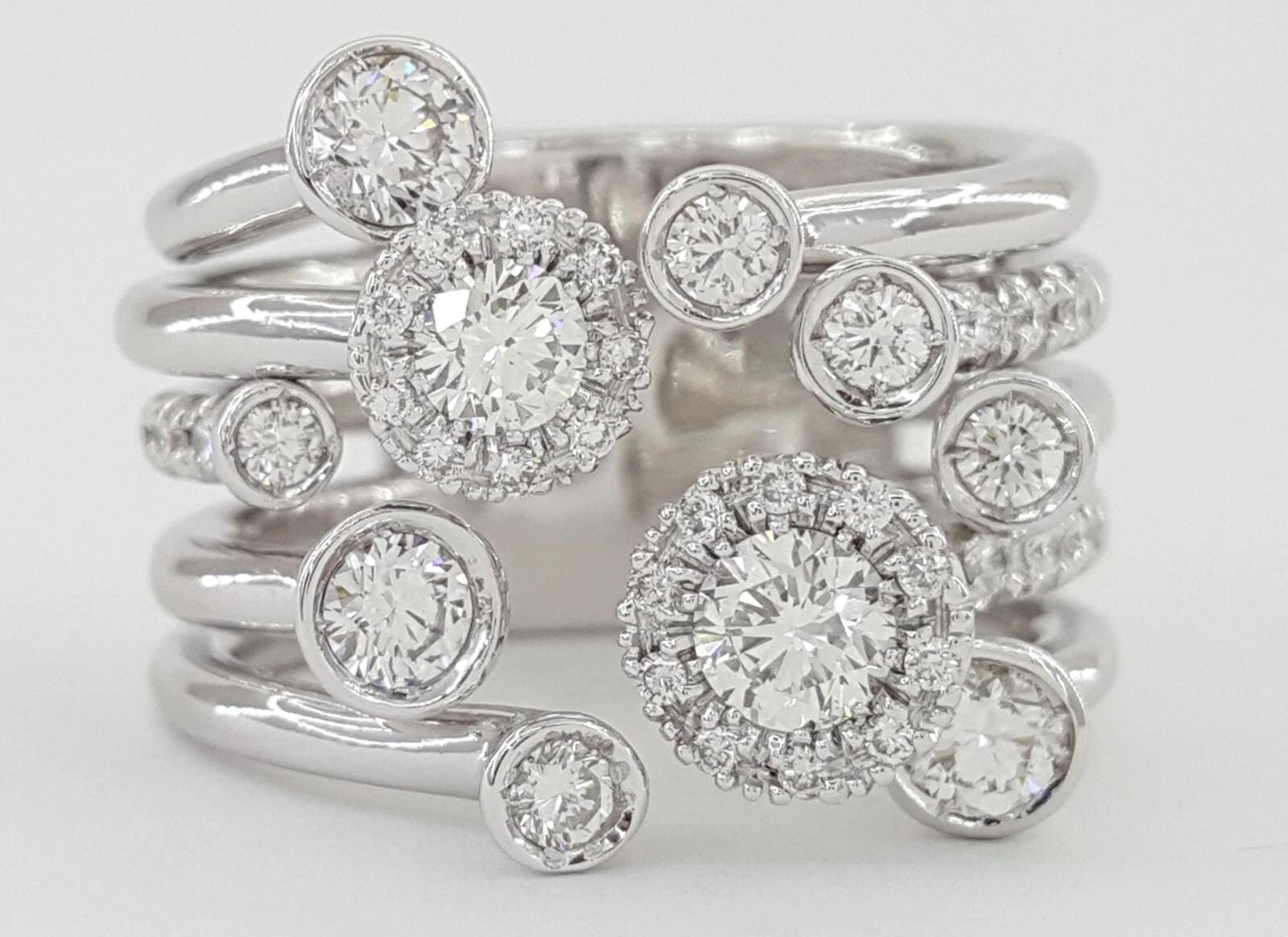 Favero Calla Diamond Statement Right Hand Ring 1.8 ct 18k White Gold