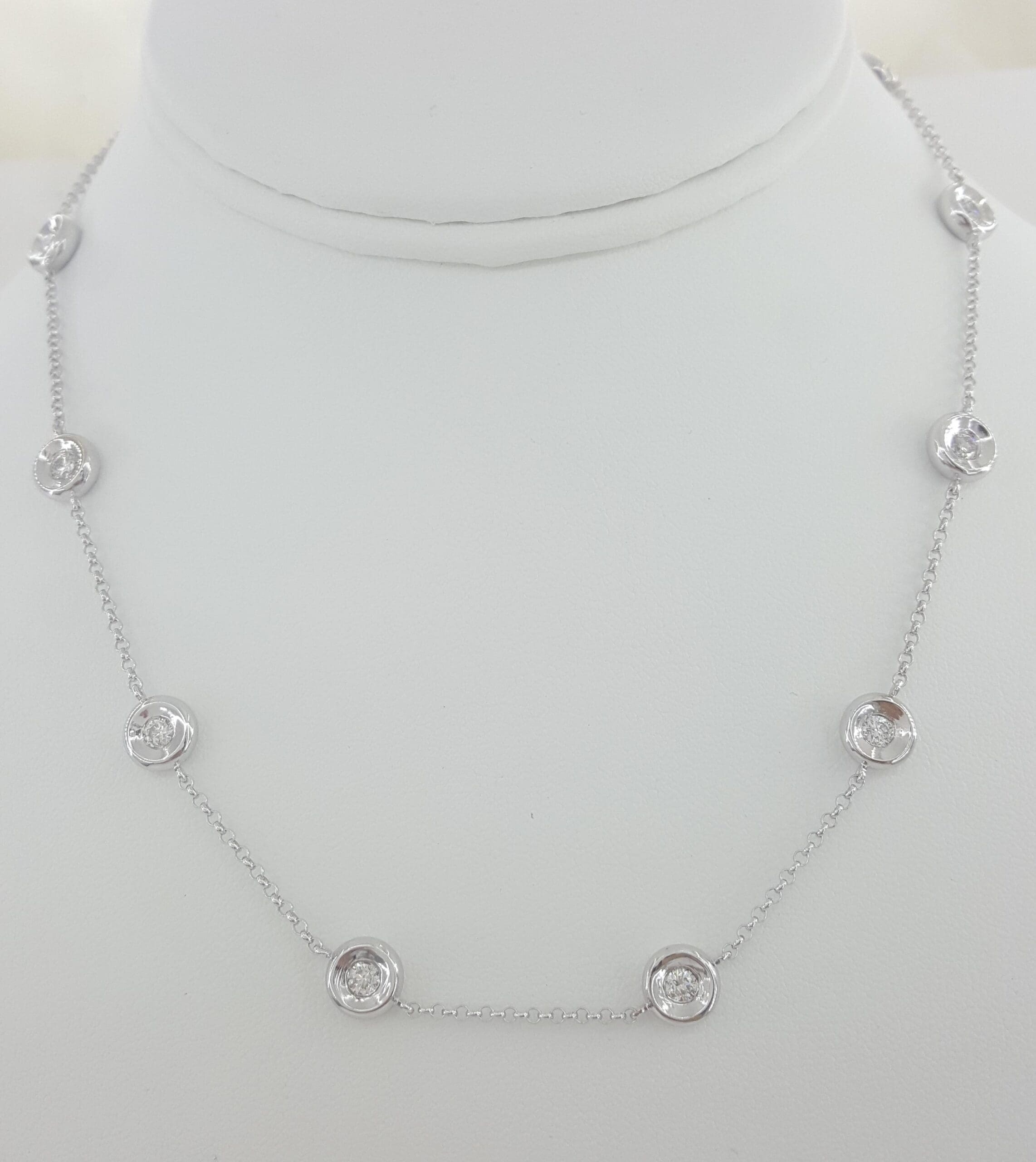 Round Brilliant Cut Diamond By The Yard Necklace 16" 1.4 ct 14K White Gold