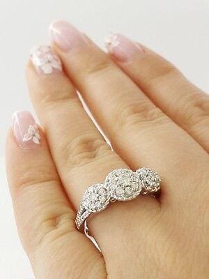 Round Brilliant Cut Diamond Cluster Engagement Ring 14K White Gold 0.50 ct