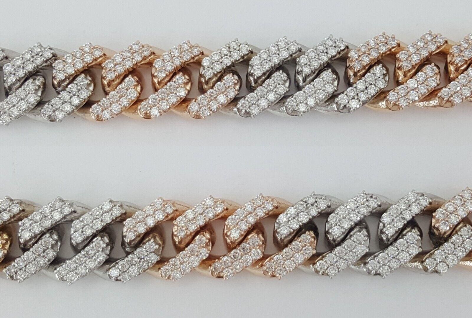 Cuban Chain Diamond Necklace 14 ct 10K Rose & White Gold 108.4g 18" 11mm Rt $35K