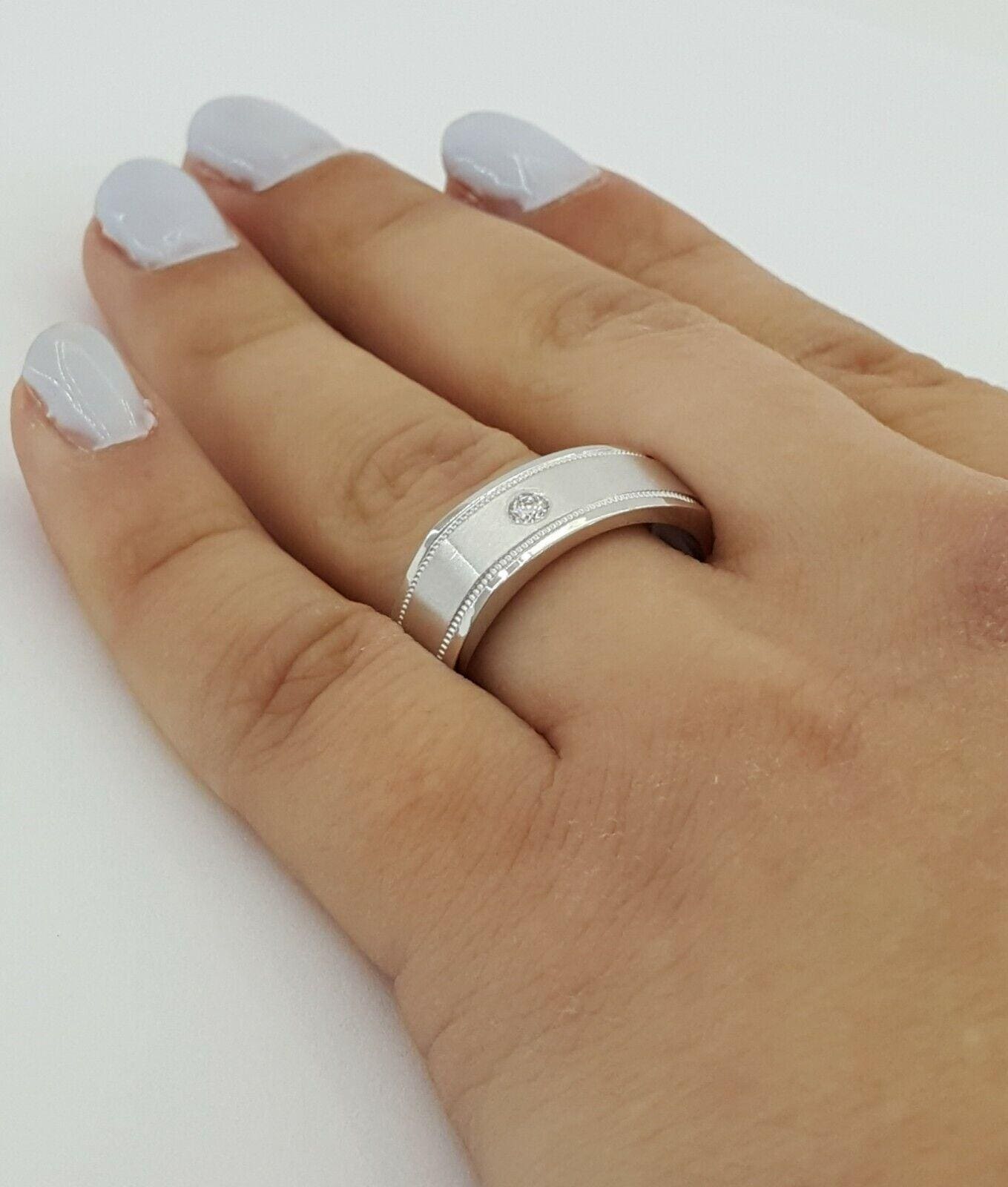 Men's 14k White Gold 0.07 ct Diamond Euro Shank Wedding Ring 7mm Size 10