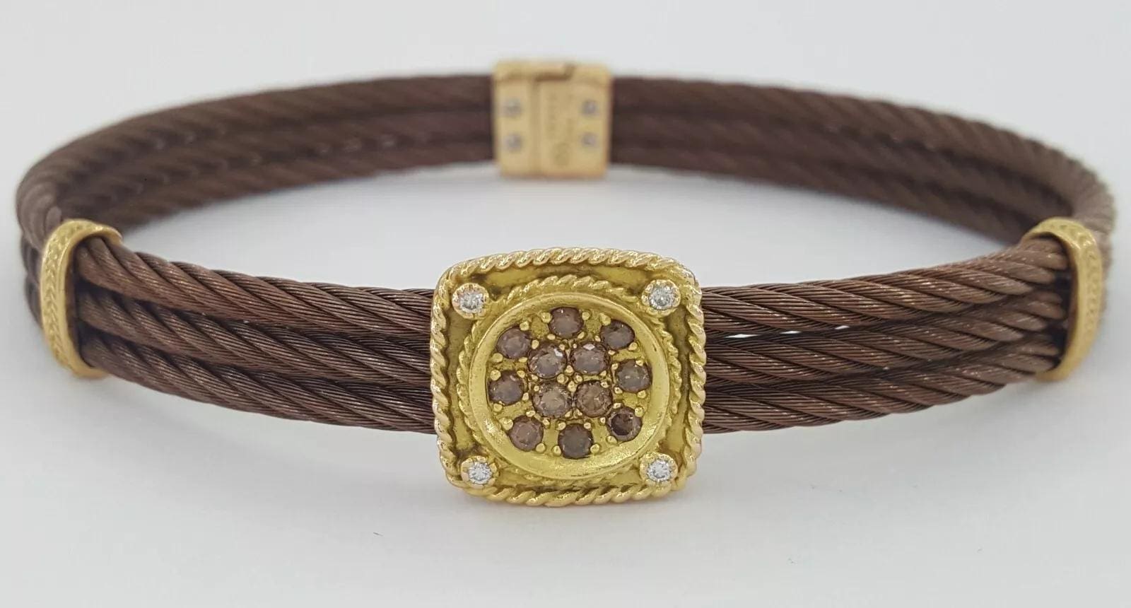 Charriol Celtique 3-Row Cable Diamond Bracelet 13.8 mm 7.5" 18k Gold 7 Steel