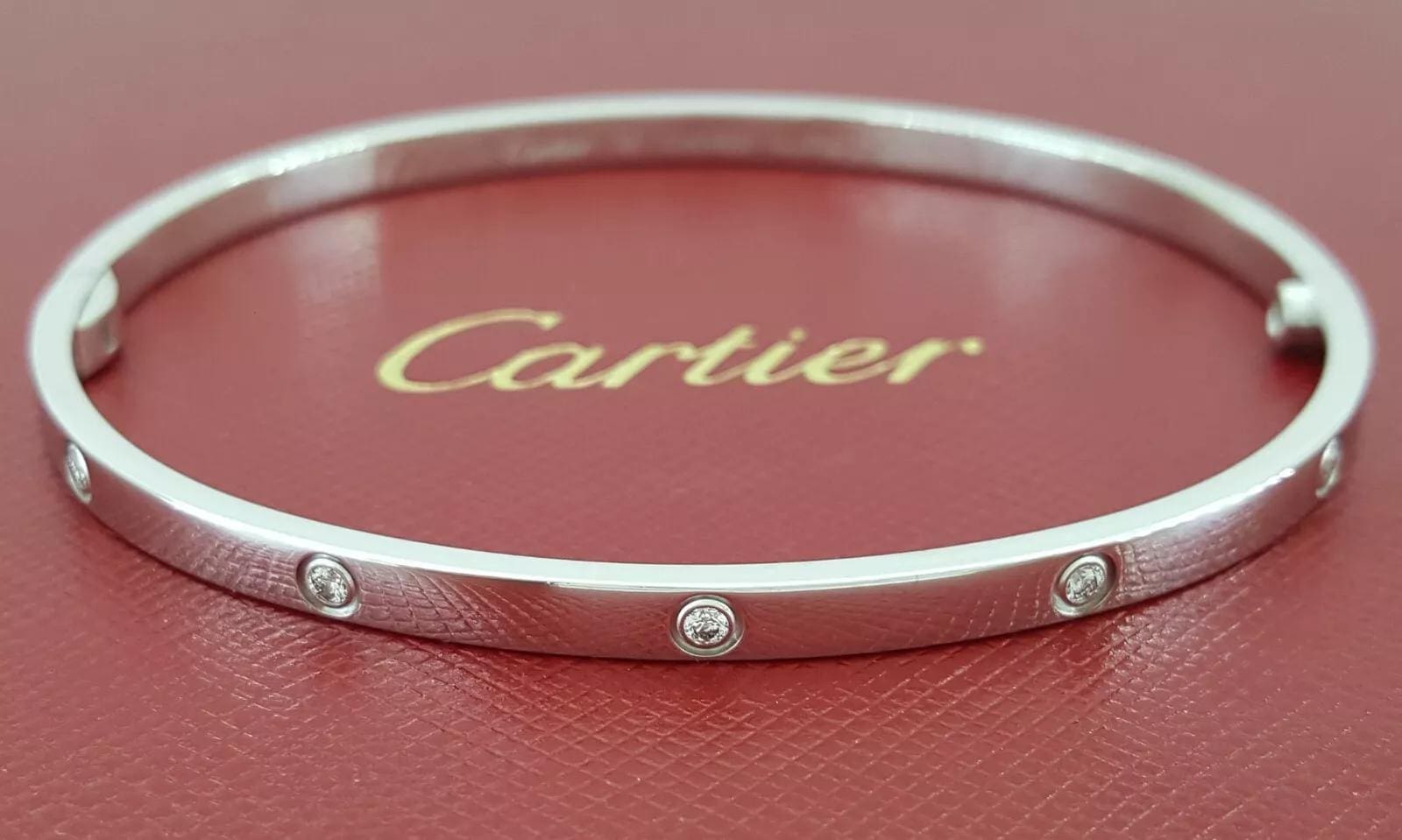 Cartier LOVE 18K White Gold 10 Diamonds 0.21 ct Small Bracelet SZ 18 Rtl $11,700