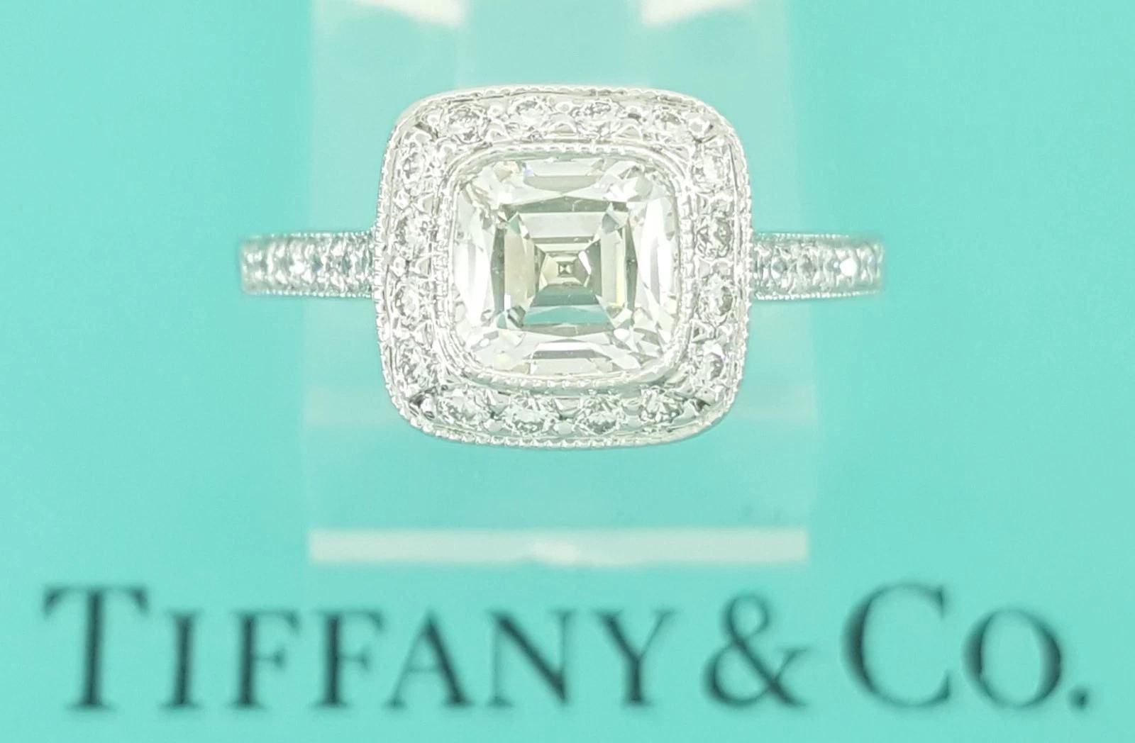 Tiffany & Co Legacy Cushion Diamond Halo Engagement Ring 1.44 ct Retail $17,400