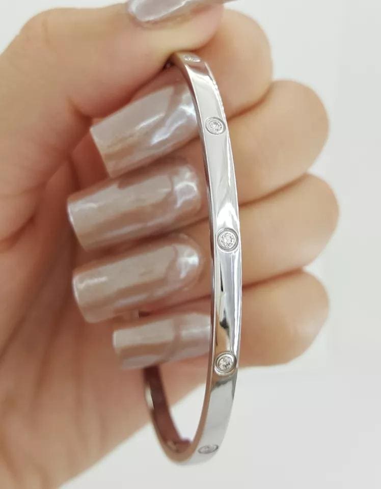 Cartier LOVE 18K White Gold 10 Diamonds 0.21 ct Small Bracelet SZ 18 Rtl $11,700