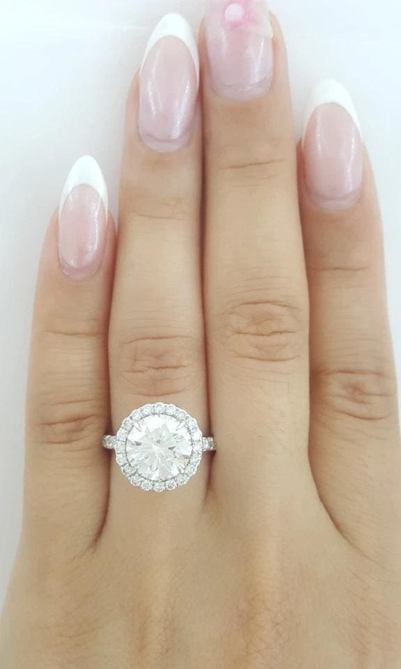 Ideal Cut Round Diamond Halo Engagement Ring 4.18 ct Platinum Retail $70K