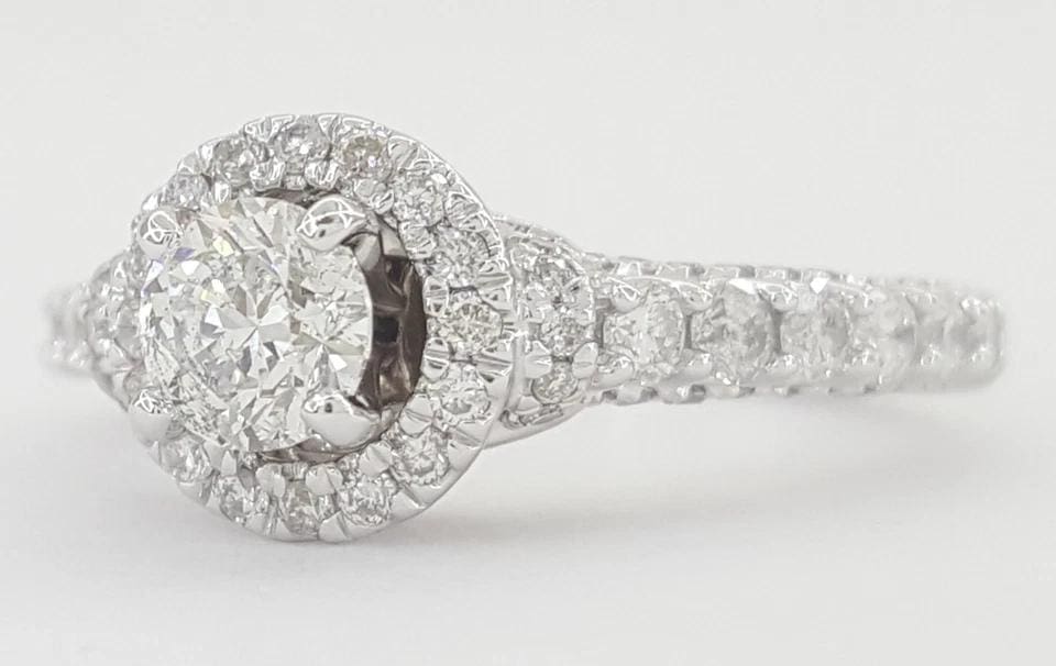 Ever Us Round Diamond Halo Engagement Ring 1.25 ct 14k White Gold