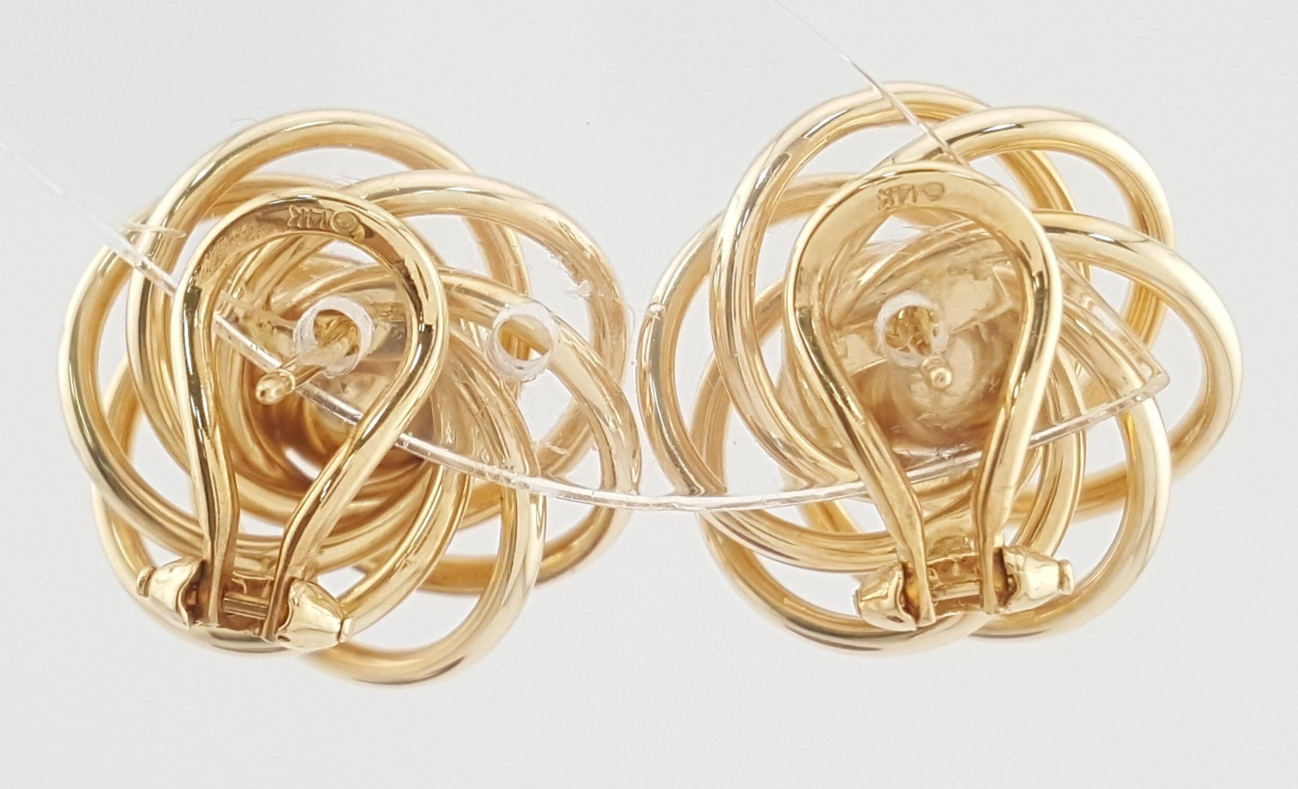 Akoya Pearl 14k Yellow Gold Spiral Omega Back Earrings 7.2 Grams 19.5 mm