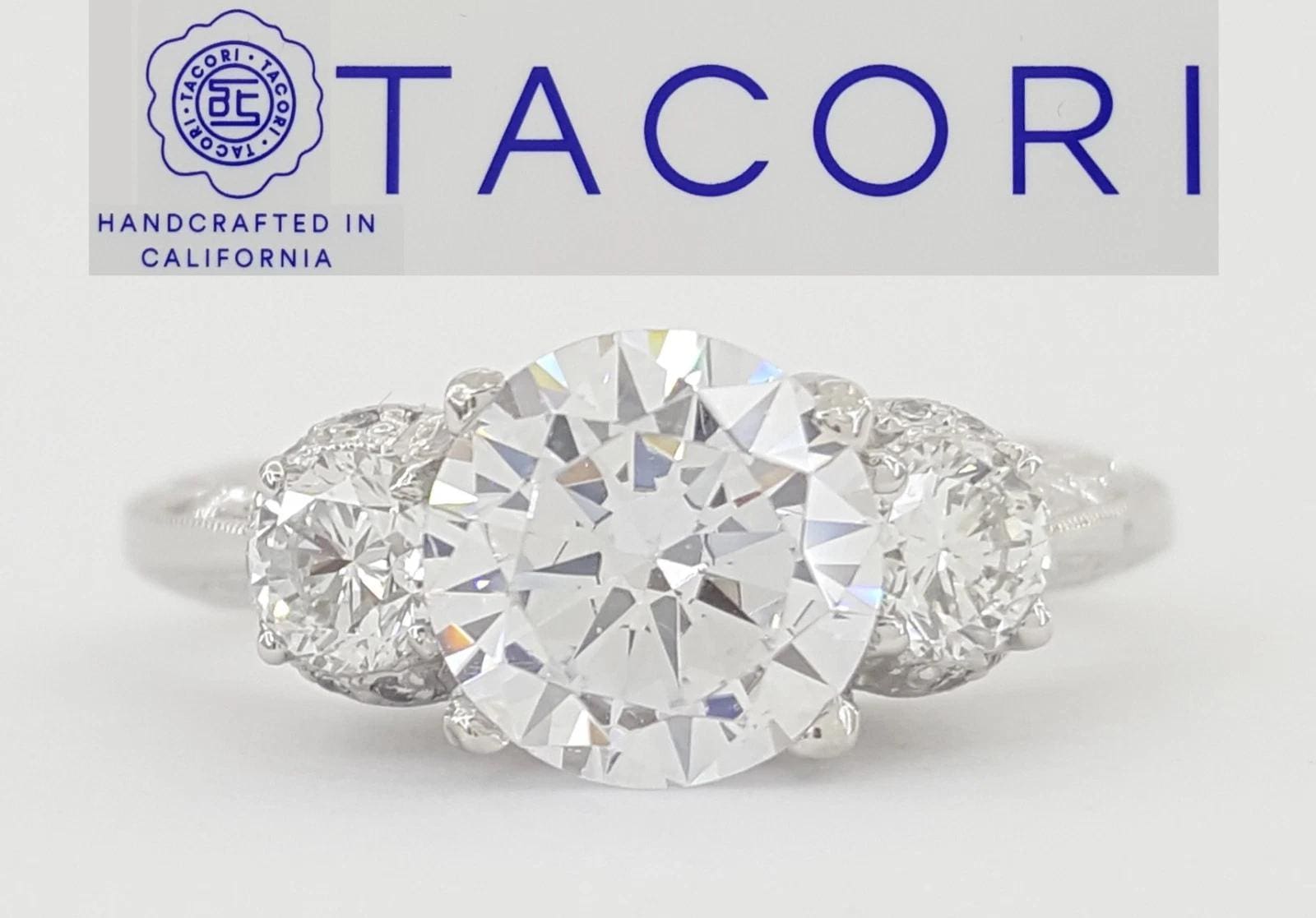 Tacori Three 3-Stone Round Semi-Mount 0.47 ct Engagement Ring Platinum $6,410