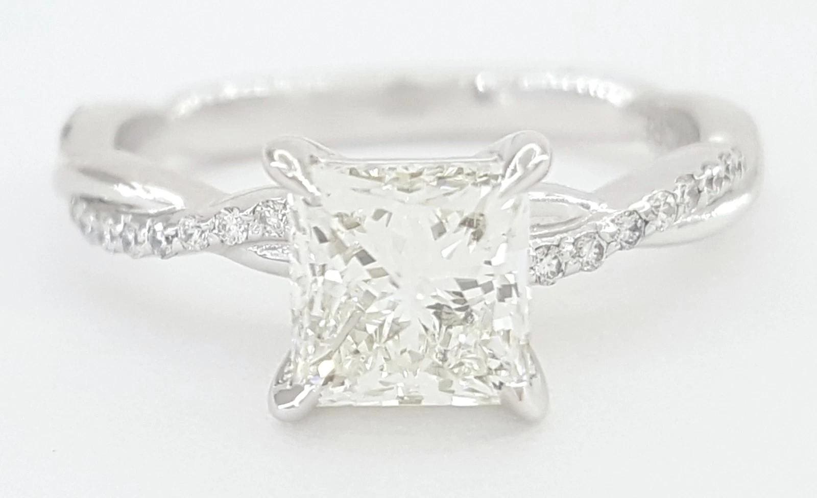Do Amore Princess Cut Diamond Crossover Engagement Ring 1.1 ct 14K W Gold $7.5K
