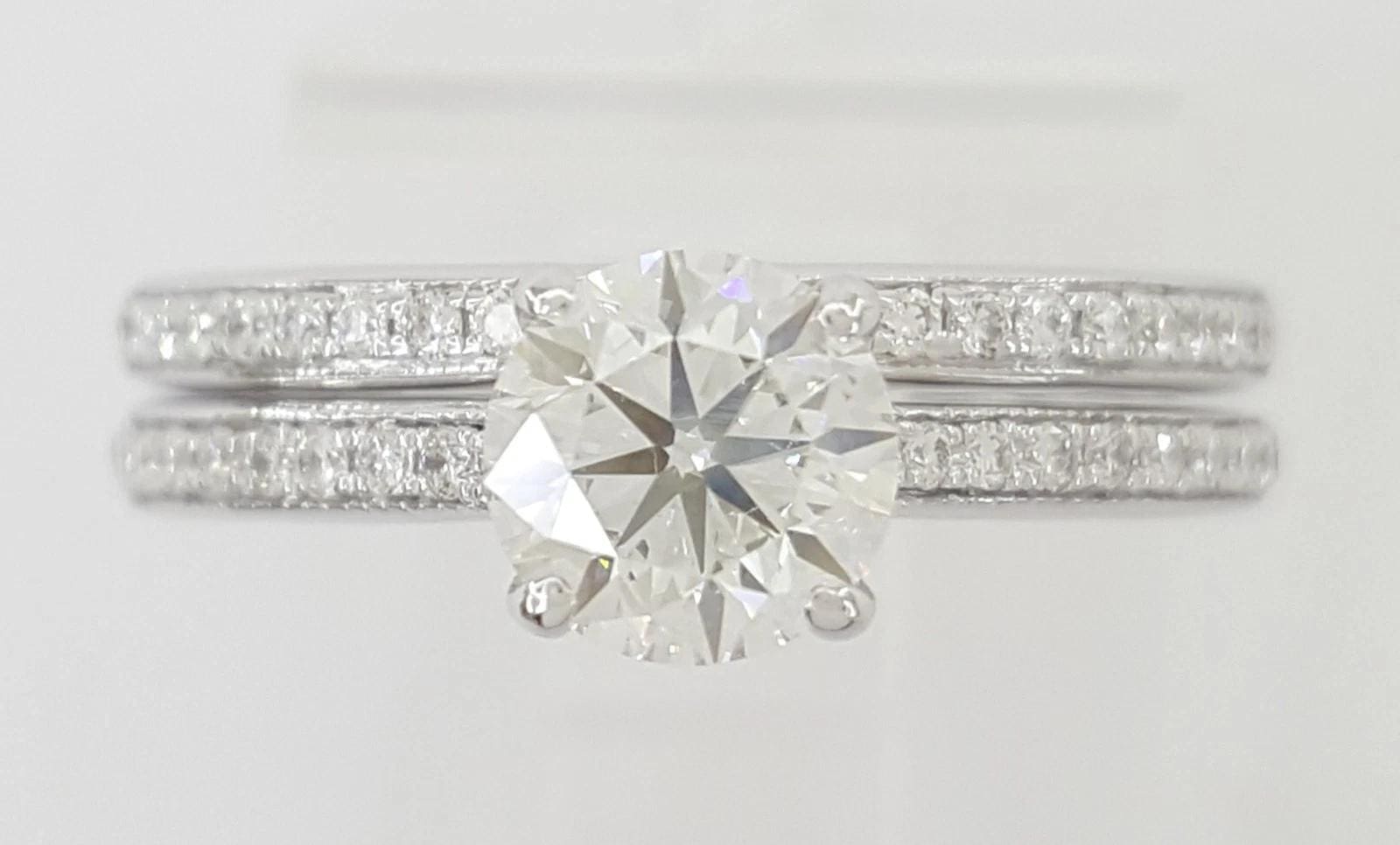 A.Jaffe Round Diamond Hidden Halo Engagement Ring Set 1.04 ct 14k Gold Rtl $10k