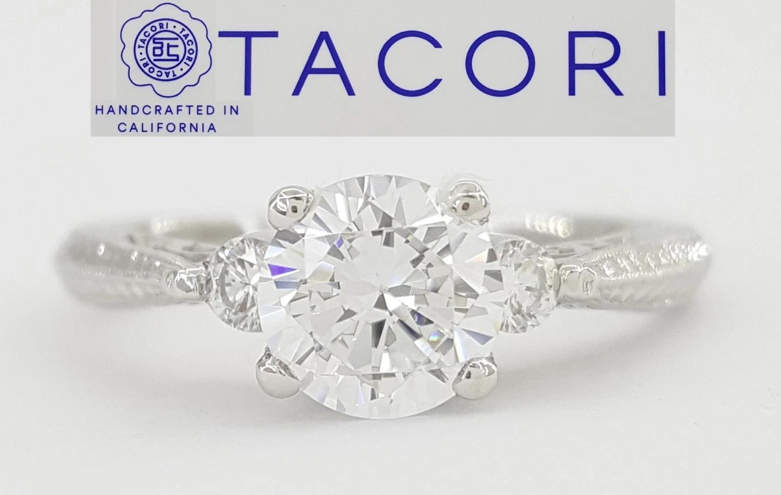 Tacori Round Semi-Mount Three Stone Engagement Ring 0.15 ct Platinum Rt $3,360