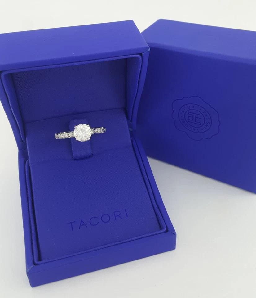 Tacori Platinum Semi-Mount Diamond Engraved Engagement Ring 0.35 ct Rtl $4,950