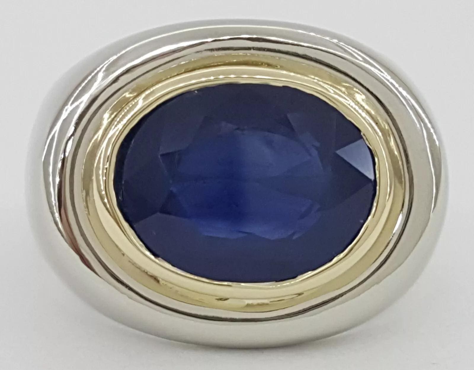 Oval Blue Sapphire Statement Ring 14k Two-Tone Gold 3.3 ct 8.8 Grams