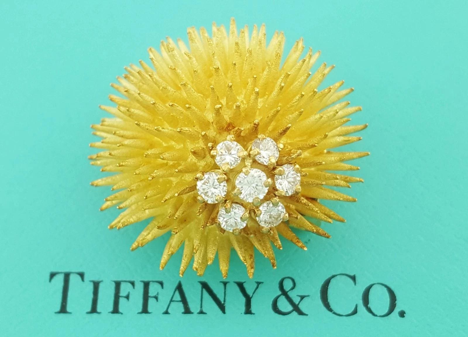 Vintage Tiffany & Co Diamond Sea Urchin Brooch Pin 0.55 ct 18k Gold 16.8 Grams