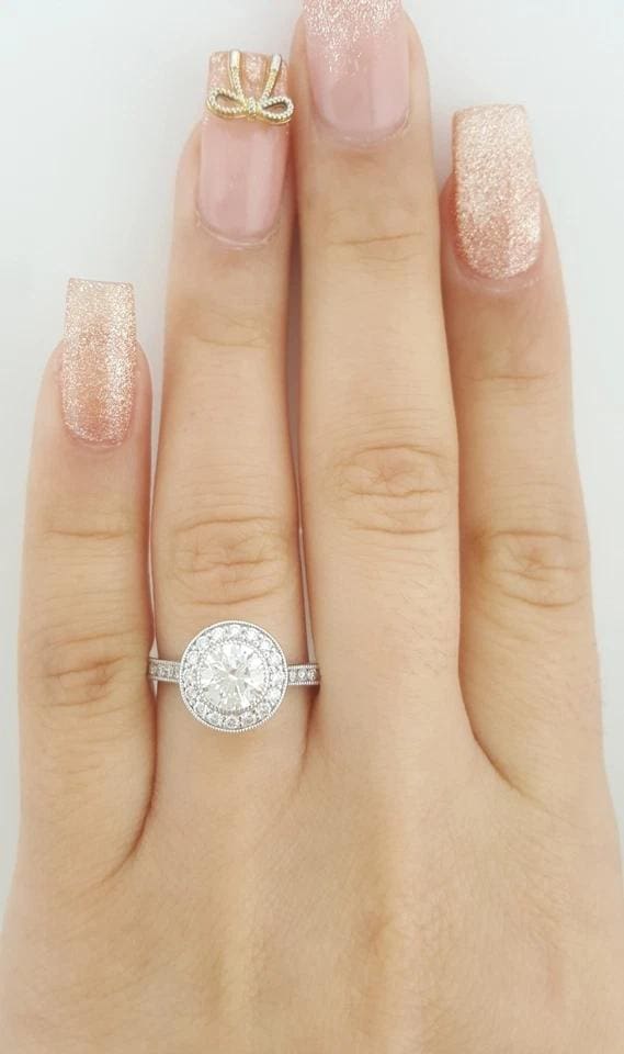 Natural Round Ideal Cut Halo Diamond Engagement Ring Platinum 1.48 ct Rtl $9.5K