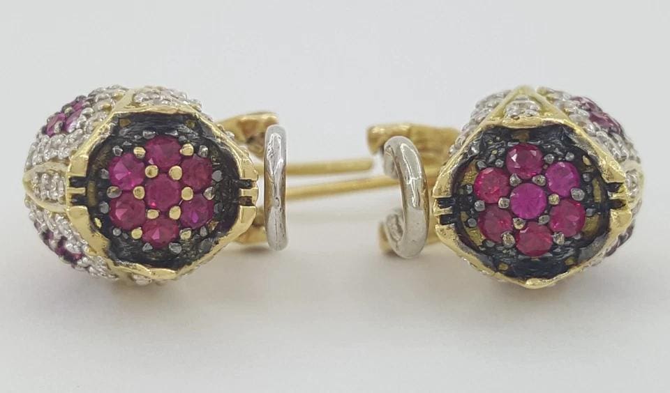 Vintage HIMO Tulip Earrings 18k Yellow Gold 10.3 grams Lab Created Stones