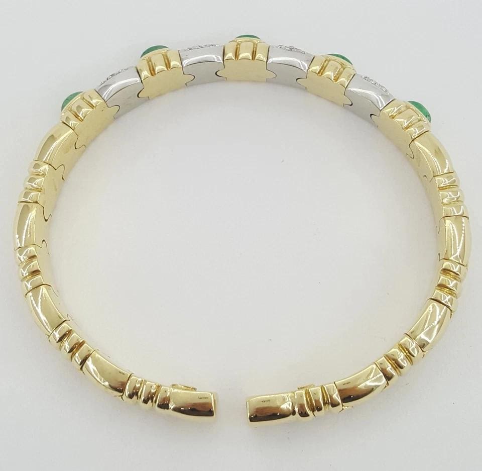 Virginia Capri Pave Diamond Emerald Bangle Bracelet 18K Gold Italy 0.44 ct 38g
