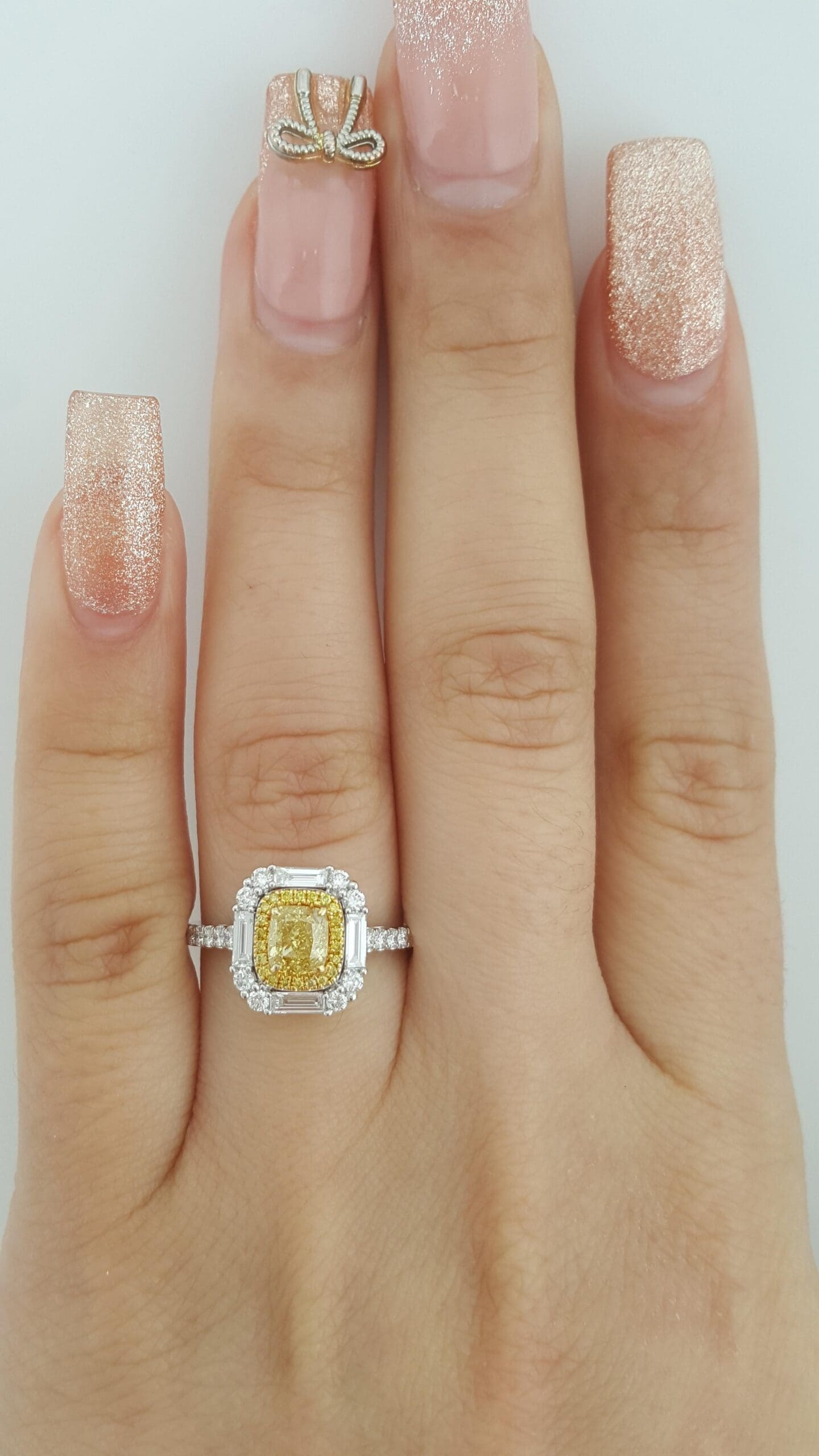 Fancy Intense Yellow Cushion Diamond Halo Engagement Ring 1.29 ct 18k Rtl $10.5K