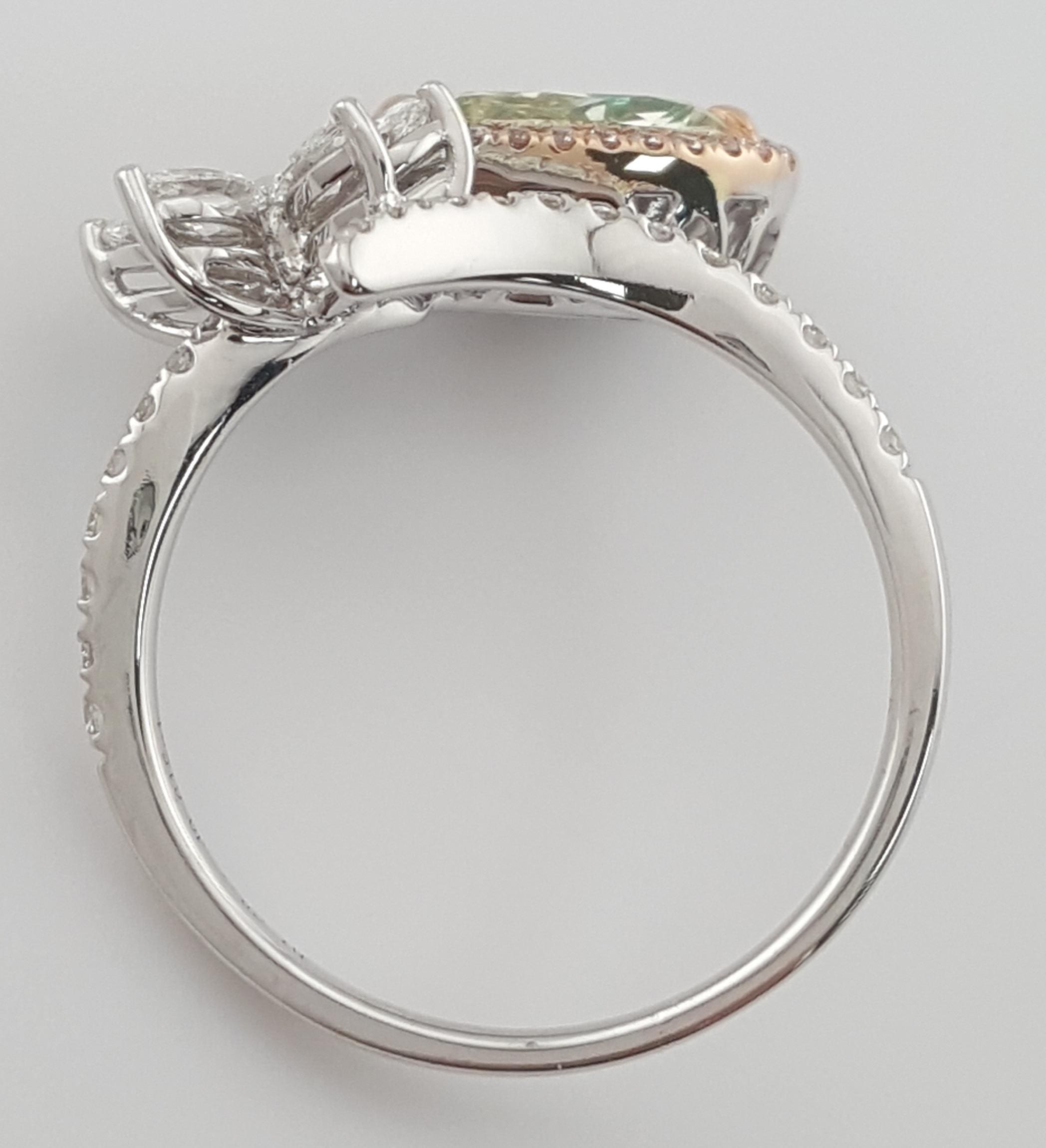 Natural Fancy Green Yellow Diamond Ring 2.24 ct 18k White & Rose Gold Rtl $35K