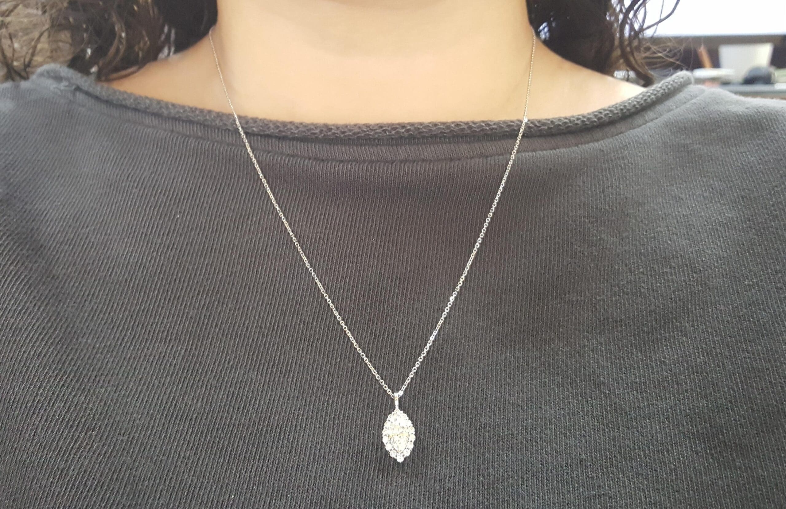 Marquise Diamond Halo Pendant Necklace 14K White Gold 1.4 ct Retail $7,995