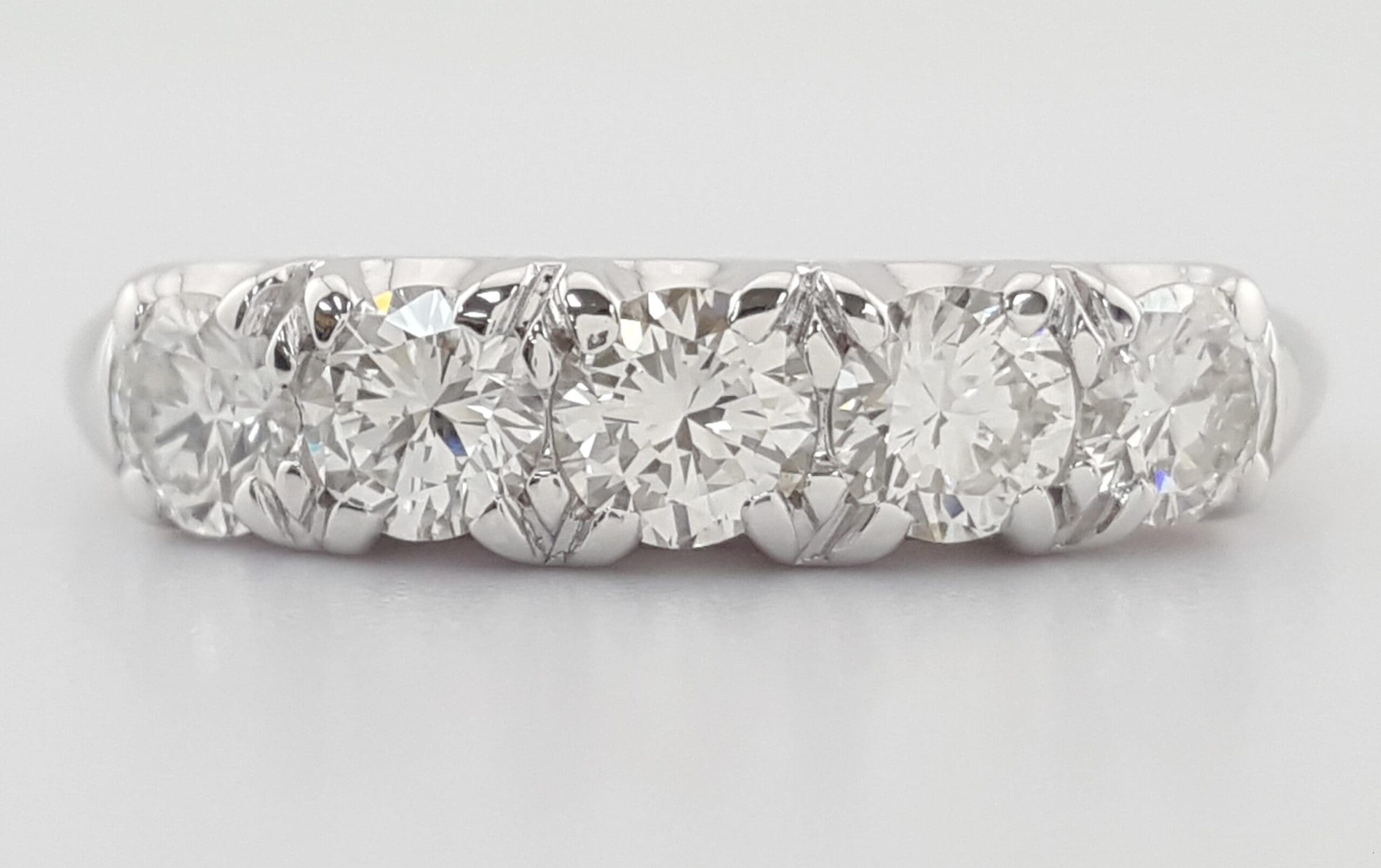 Vintage Round Diamond 5 Five Stone Band Ring 0.85 ct 14k White Gold
