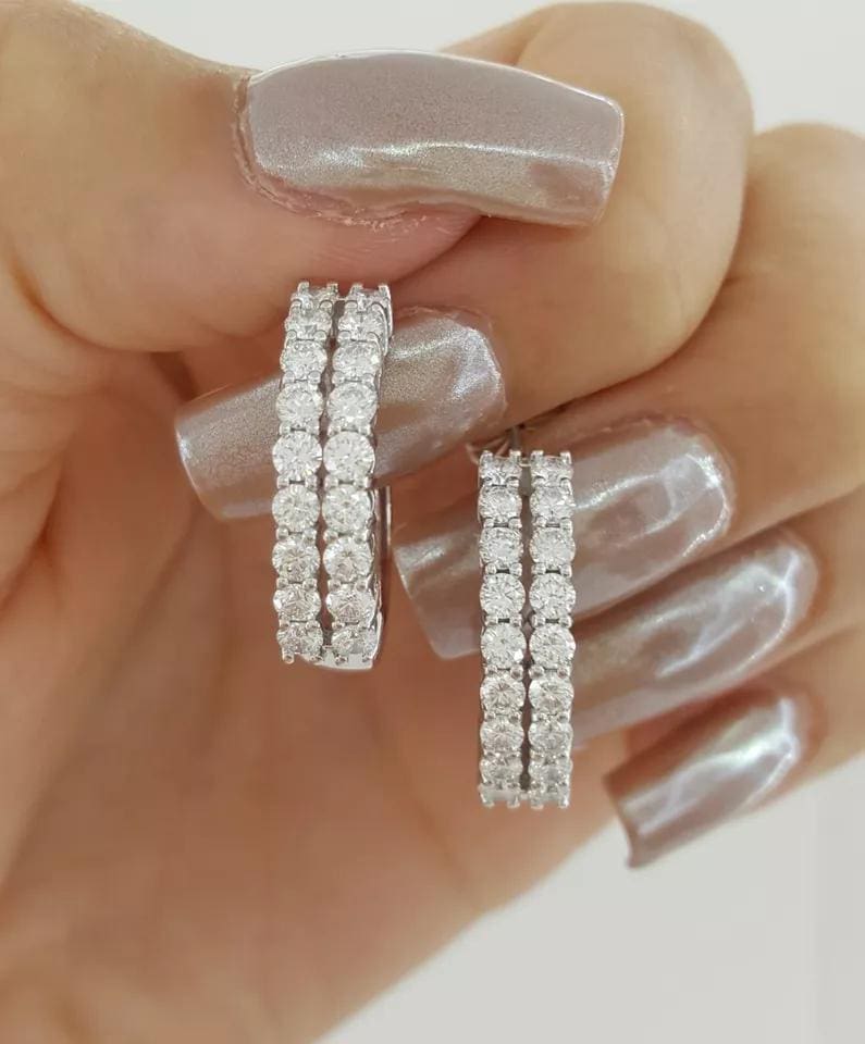 Diamond Double Row Half Hoop Earrings 2.2 ct 14K White Gold Retail $6,995