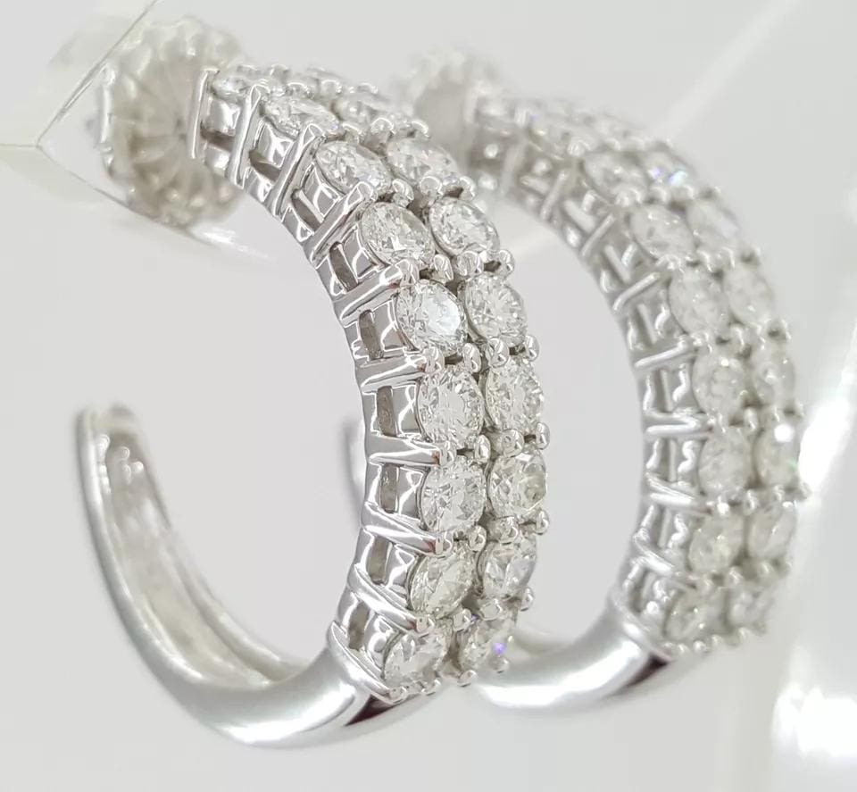 Diamond Double Row Half Hoop Earrings 2.2 ct 14K White Gold Retail $6,995