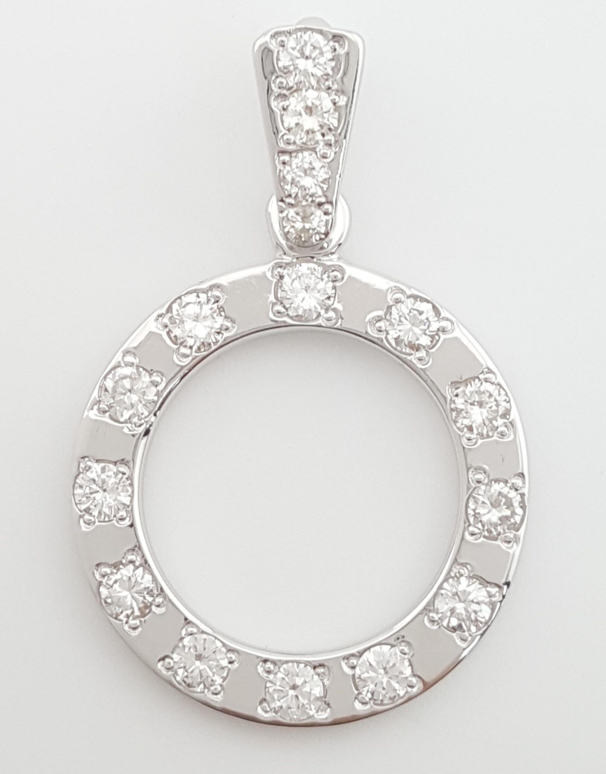 Vintage Round Diamond Circle Pendant 1.38" 2 ct 14K White Gold