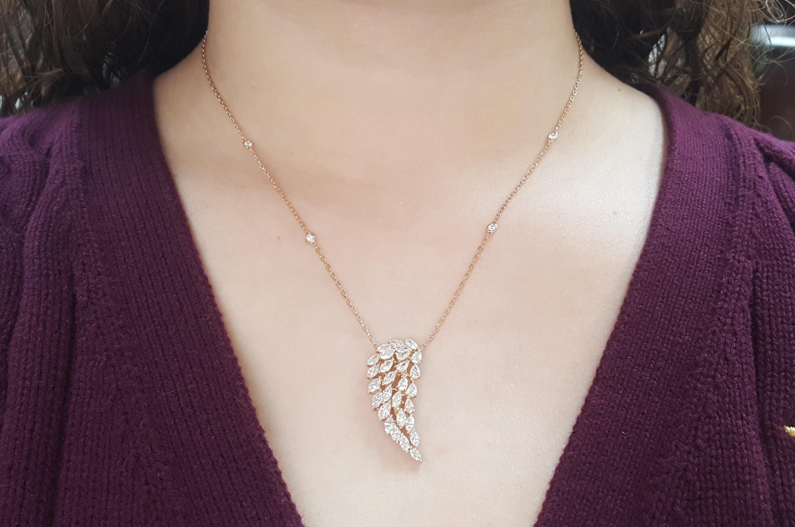 Messika Marquise Pear Diamond Angel Necklace 17" 2.1 ct 18k Rose Gold Rt $19,597