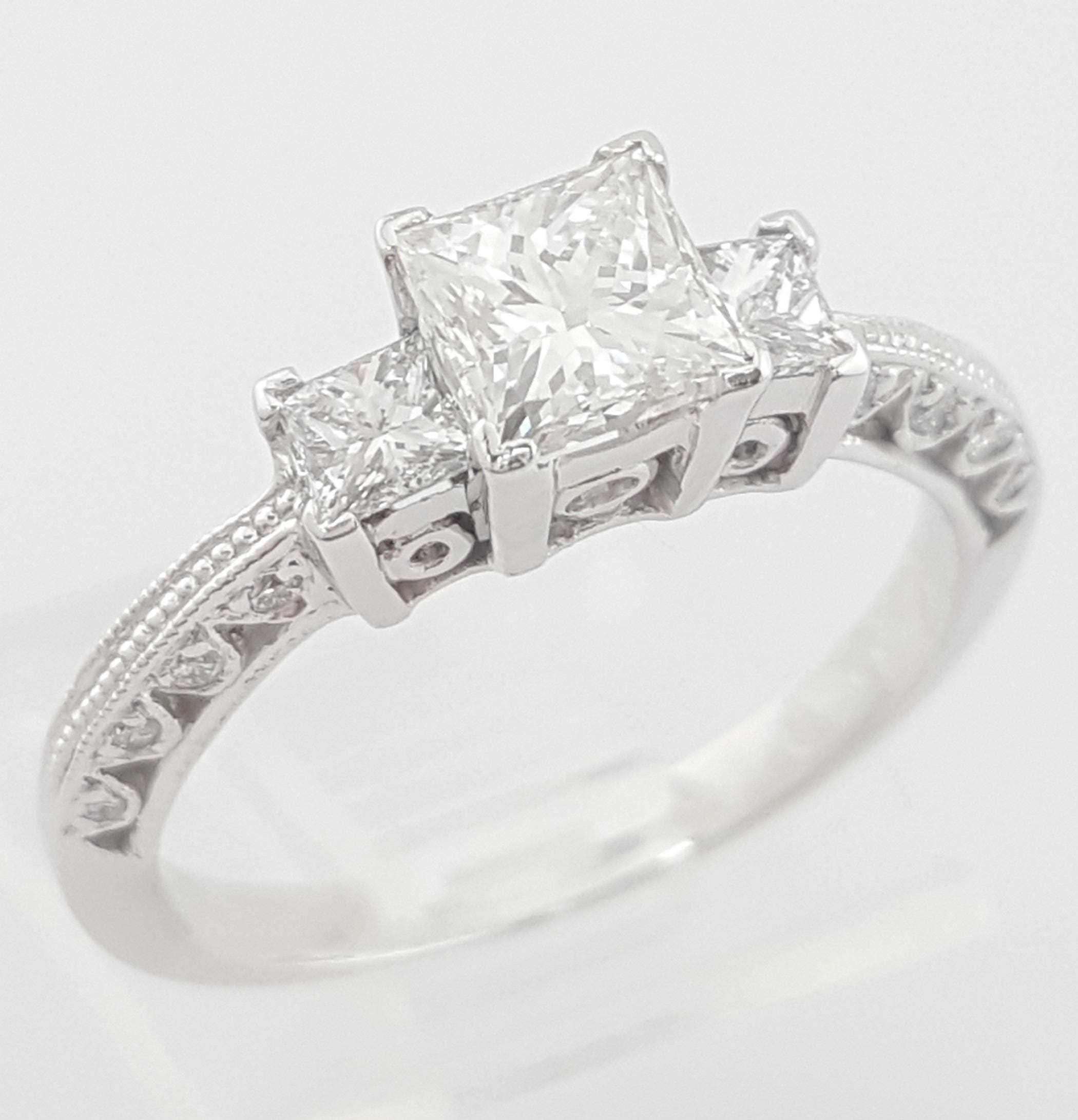 Tacori Princess Diamond Three Stone Engagement Ring 1.01 ct Platinum