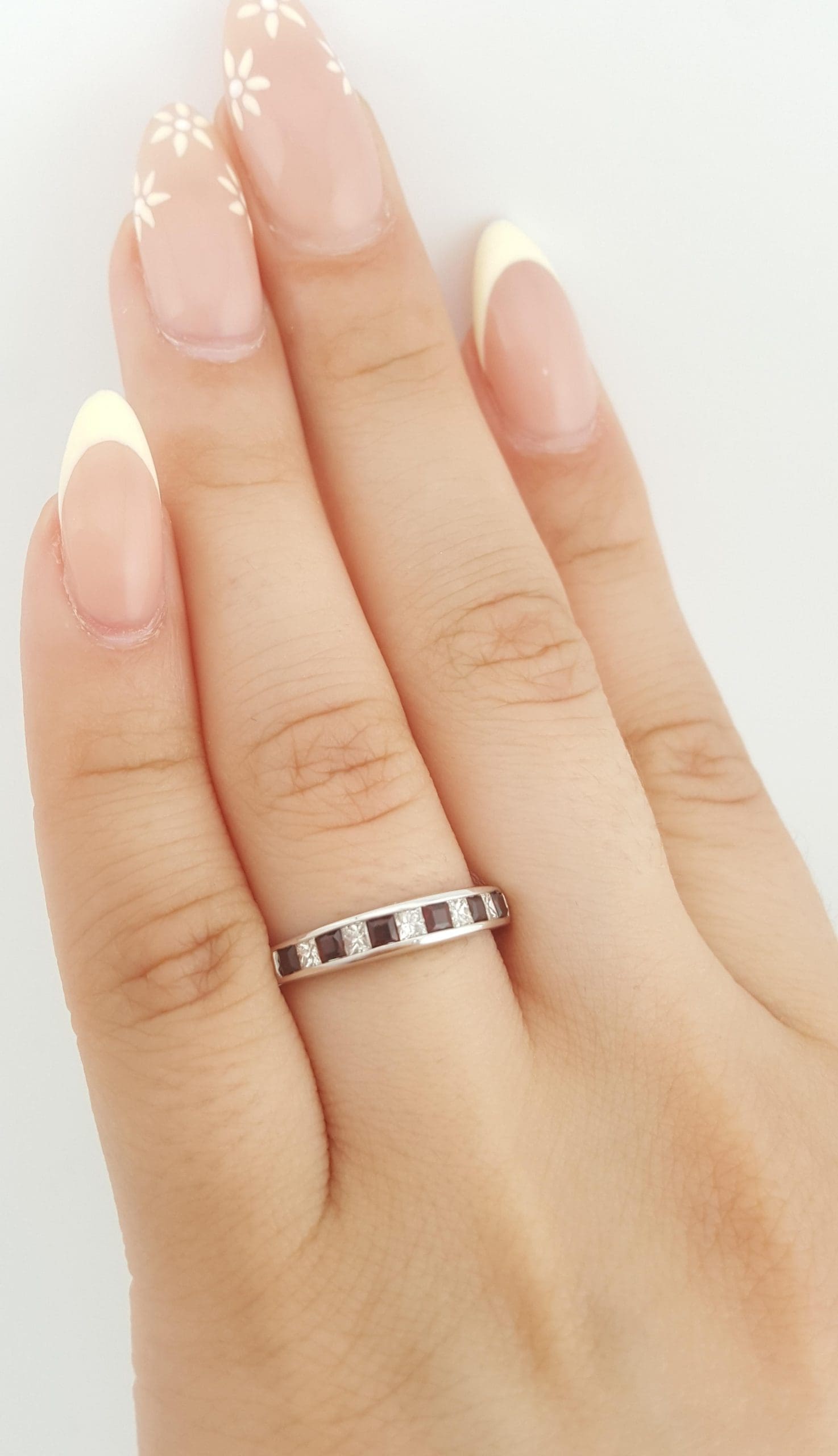Diamond Garnet Channel Set Wedding Band Ring 0.25 ct 18k White Gold