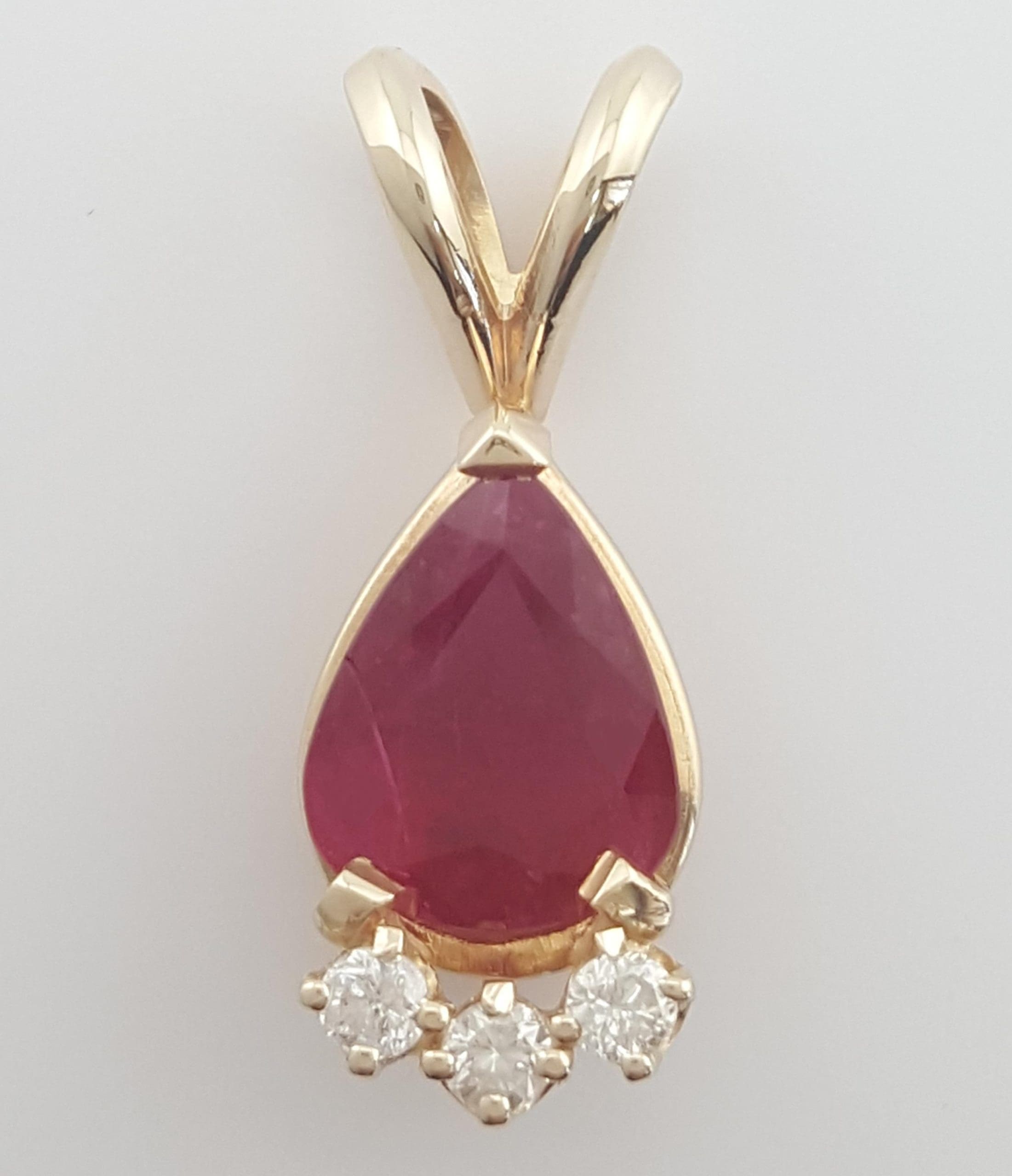 Pear Ruby & Diamond Pendant 14k Yellow Gold 18.5 mm