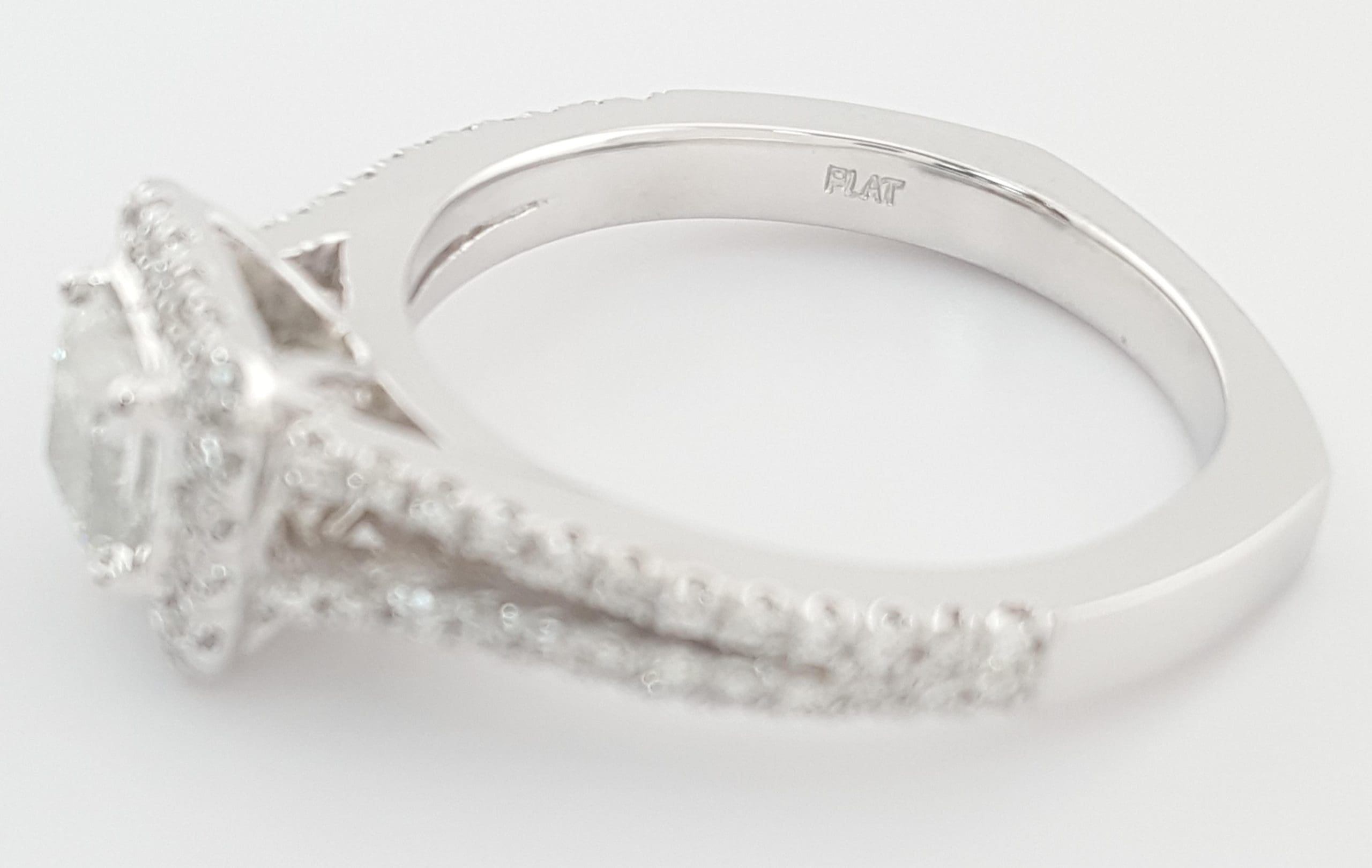 Princess Cut Diamond Halo Split Shank Engagement Ring 1.22 ct Platinum Rtl $6K