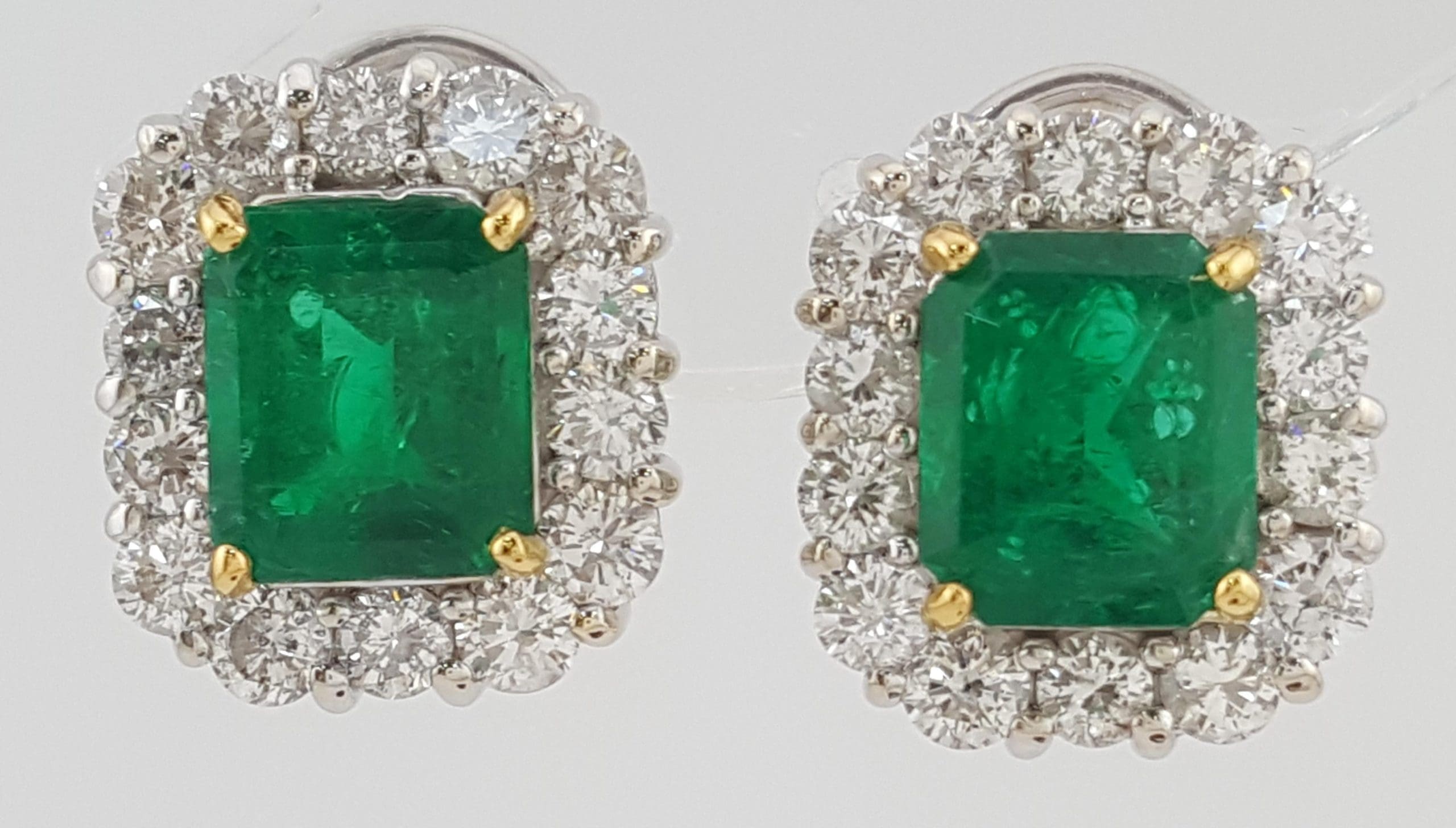 Colombian Green Emerald & Diamond Halo Earrings 8.27 ct 18K White Gold Rtl $35K