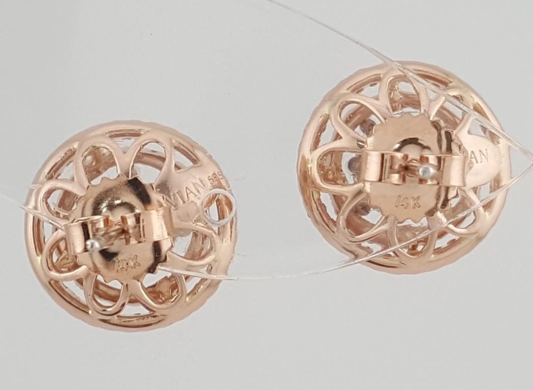 LeVian Le Vian Chocolate Diamond Double Halo Earrings 14k Strawberry Gold 2.12ct