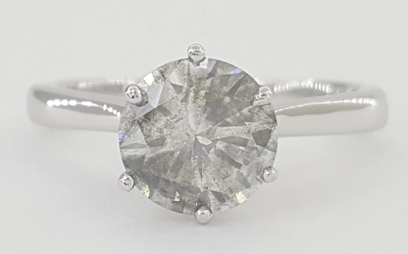 Salt & Pepper Round Diamond Solitaire Engagement Ring 1.5 ct 14K White Gold