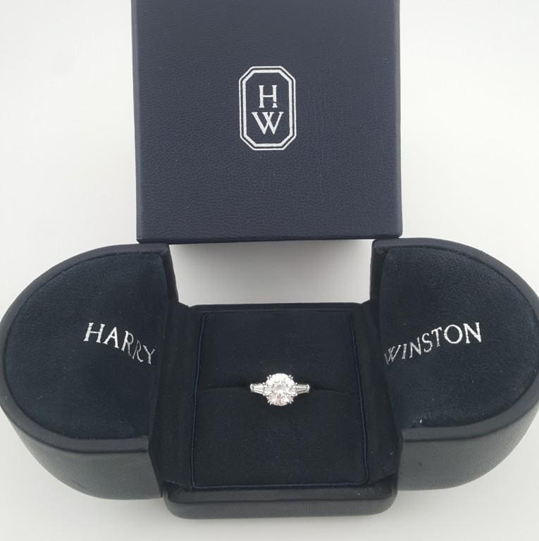 Harry Winston Classic Round Diamond Three Stone Engagement Ring 2.4 ct Rtl $66K