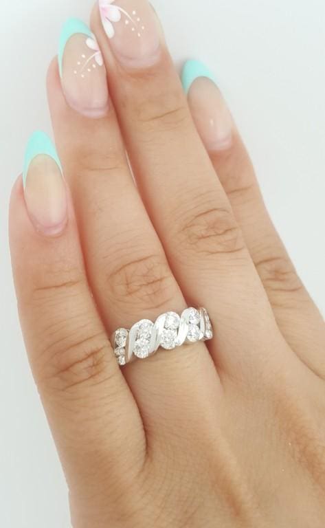 Leo Round Diamond Wedding Anniversary Band 6.4mm 14k White Gold 1.37ct