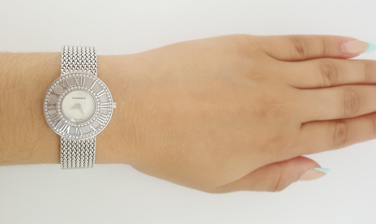 Tiffany & Co. Atlas 18k White Gold Diamond Watch 27mm 83.7 Grams 0.5 ct