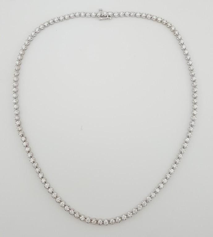 Round Diamond Straight Line Tennis Necklace 7.3 ct 14K White Gold 17.75"