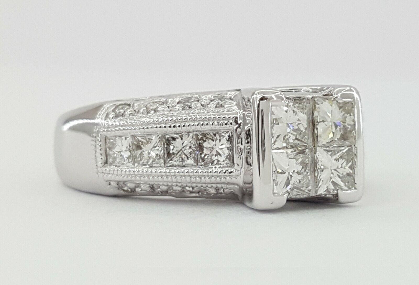 Princess Cut Diamond Invisible Set Engagement Ring 1.28 ct 14K White Gold