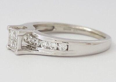 Invisible Set Princess & Round Cut Diamond 0.50ct 14k White Gold Engagement Ring