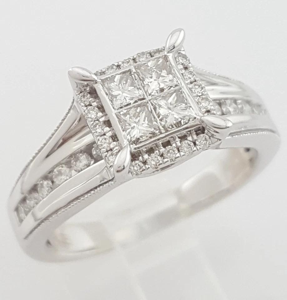 Princess Cut Diamond Invisible Set Halo Engagement Ring 0.65 ct 14K White Gold