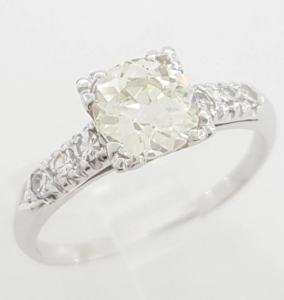 Antique Old Mine Cut Diamond Engagement Ring 1.07 ct Palladium & Platinum
