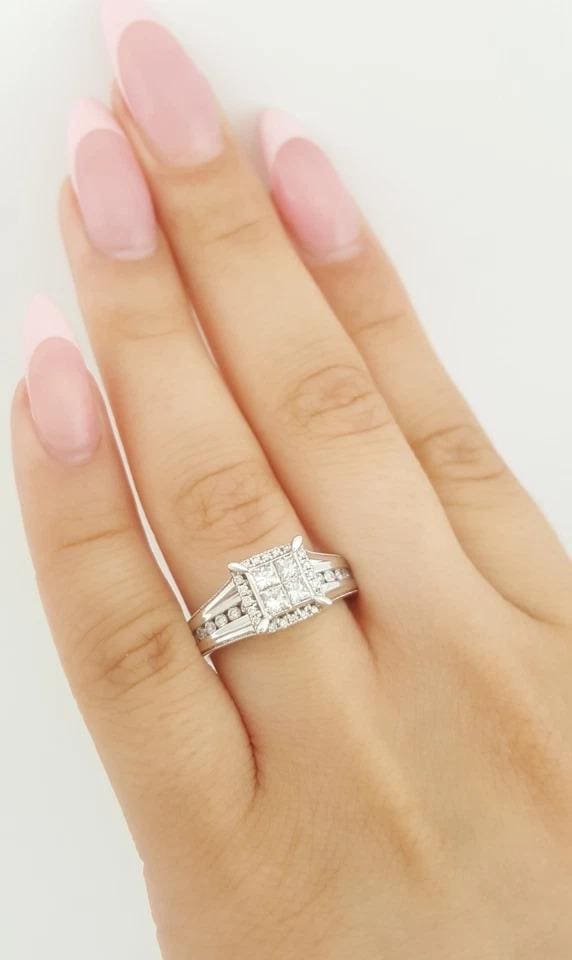 Princess Cut Diamond Invisible Set Halo Engagement Ring 0.65 ct 14K White Gold
