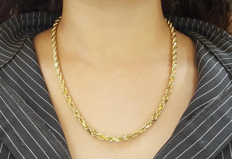 14K Yellow Gold Diamond Cut Rope Chain Necklace 20" 52 Grams 5.5 mm wide