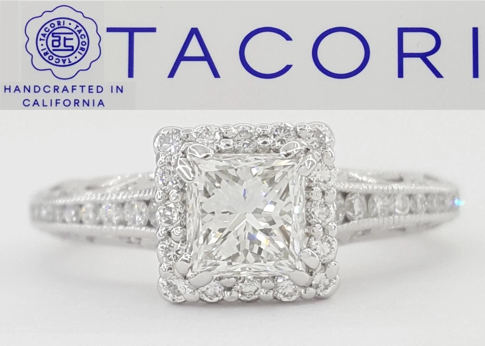 TACORI 2618PR5 Princess Cut Halo Diamond 1.26 ct Engagement Ring 18k Rt $10,690