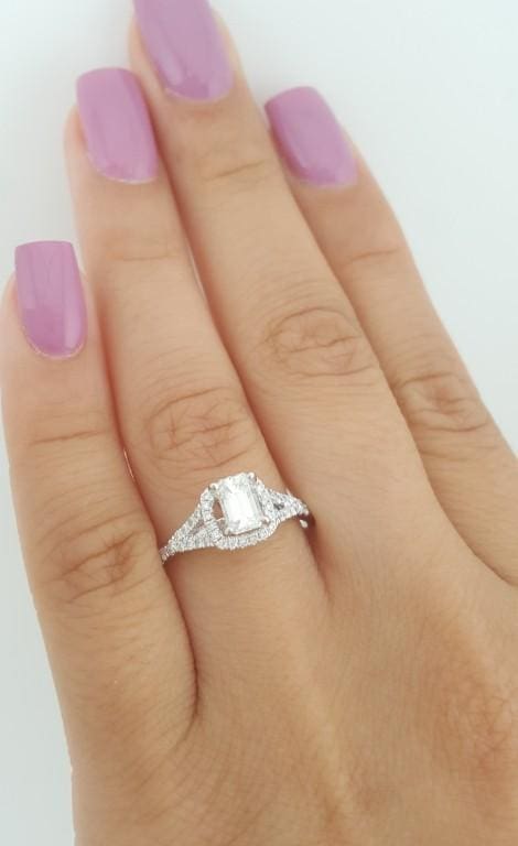 Emerald Cut Diamond Halo Engagement Ring 0.82 ct 14K White Gold Retail $3495